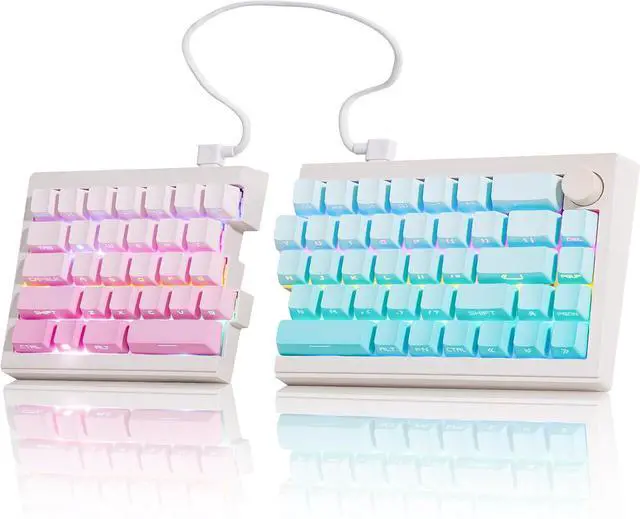 Main image of ZORNHER ST68 Wireless Ergonomic Split Mechanical Keyboard,65% Pink & Blue Custom Creamy TKL Keyboard with Knob,Lighted Up PBT Keycaps,Pre-lubed Linear Switches,Hot-Swappable,RGB Backlit