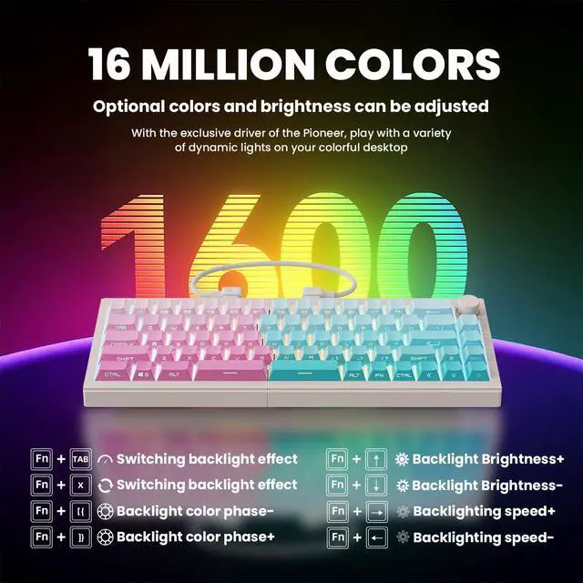 Alt view image 4 of 7 - ZORNHER ST68 Wireless Ergonomic Split Mechanical Keyboard,65% Pink & Blue Custom Creamy TKL Keyboard with Knob,Lighted Up PBT Keycaps,Pre-lubed Linear Switches,Hot-Swappable,RGB Backlit