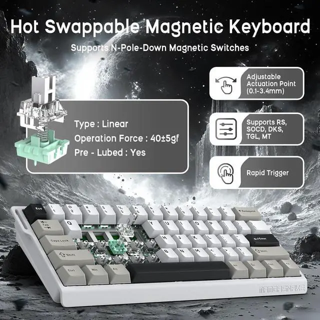 Alt view image 4 of 7 - ATTACK SHARK X11 Mouse and X60 HE Keyboard Wireless Gaming Combo,Magnetic Switch,8K Polling Rate,Hall Effect,Rapid Trigger,PAW3311 Optical Sensor,22K DPI,Lightweight-White