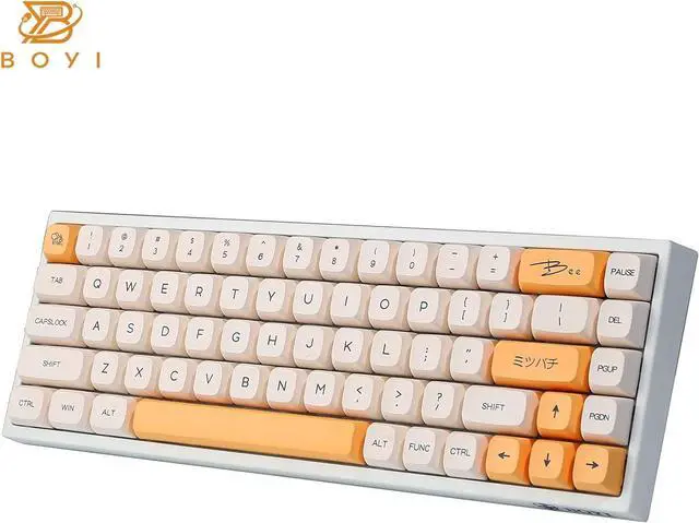 Alt view image 2 of 7 - BOYI WK68 Hot Swappable RGB Mechanical Keyboard,Wireless Bluetooth 5.0/2.4G/Wired Type-C Tri-Mode PBT Sublimation Keycaps 65% Gaming Keyboard(Gateron Red Switch, Honey Milk XDA Keycaps)