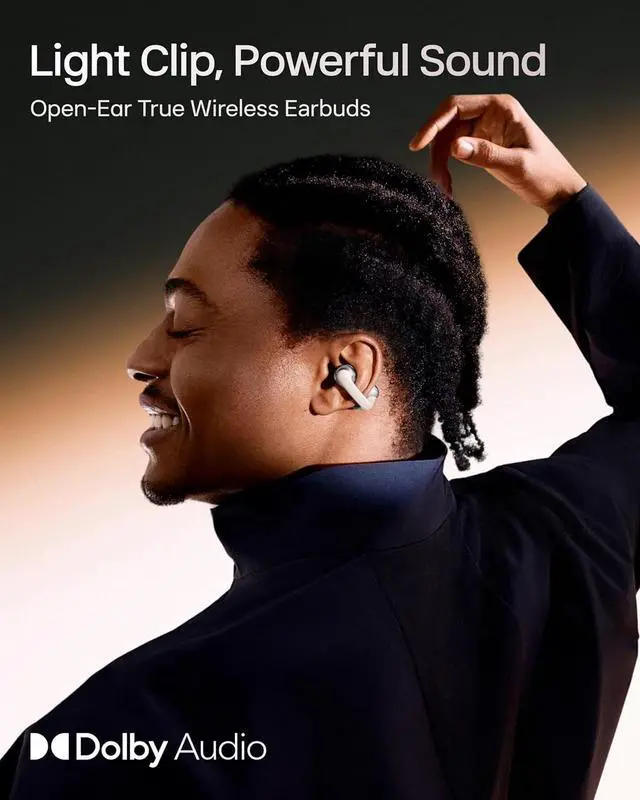 Alt view image 2 of 7 - SHOKZ OpenDots ONE - Open-Ear Headphones - Wireless Bluetooth Earbuds with Microphone - Secure, Lightweight, Clip-On Fit - Premium Dolby Audio - Water Resistant - Fast Charging - Up to 40 hrs Playtime