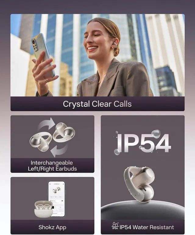 Alt view image 7 of 7 - SHOKZ OpenDots ONE - Open-Ear Headphones - Wireless Bluetooth Earbuds with Microphone - Secure, Lightweight, Clip-On Fit - Premium Dolby Audio - Water Resistant - Fast Charging - Up to 40 hrs Playtime