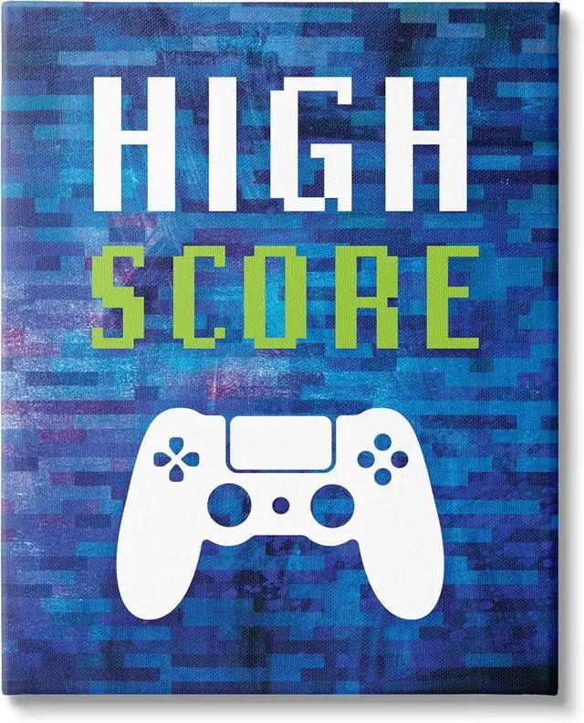 Main image of Stupell Industries High Score Pixel Style Gaming Controller Typography Canvas Wall Art, Design By Victoria Barnes