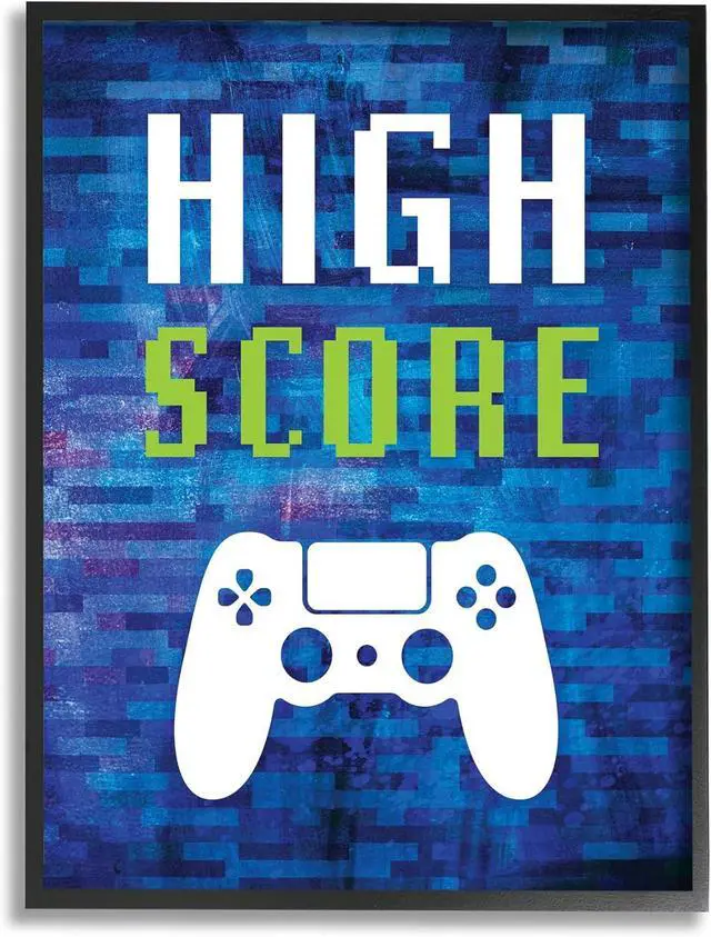 Main image of Stupell Industries High Score Pixel Style Gaming Controller Typography Framed Wall Art, Design By Victoria Barnes