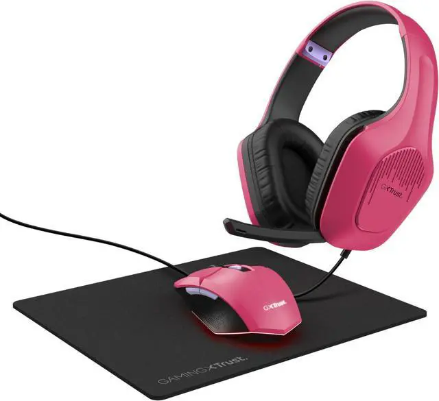 Main image of Trust Gaming GXT 790P Tridox 3-in-1 Gaming Pack - Lightweight Headset with 50mm Drivers, 3.5mm Connection, USB Gamer Mouse 200-6400 dpi, Mouse Pad, PC/Laptop Pack - Pink