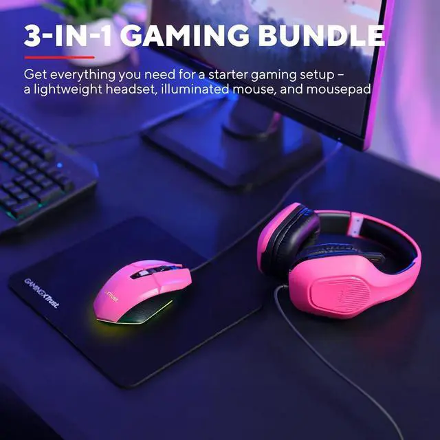 Alt view image 2 of 7 - Trust Gaming GXT 790P Tridox 3-in-1 Gaming Pack - Lightweight Headset with 50mm Drivers, 3.5mm Connection, USB Gamer Mouse 200-6400 dpi, Mouse Pad, PC/Laptop Pack - Pink