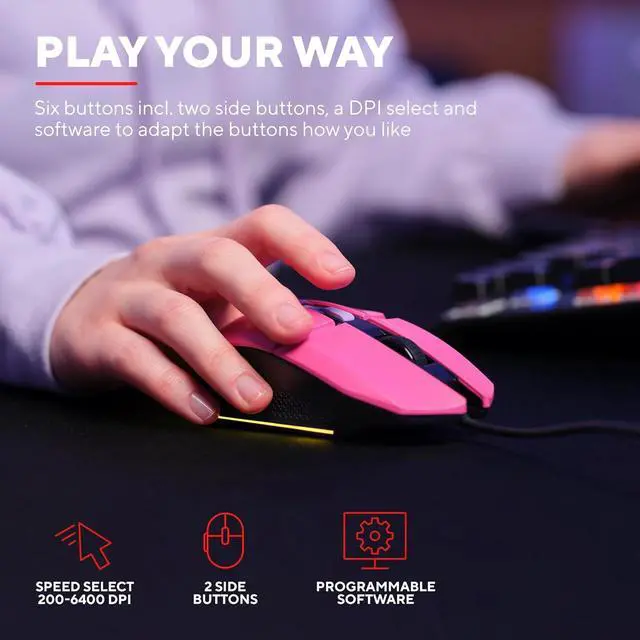 Alt view image 5 of 7 - Trust Gaming GXT 790P Tridox 3-in-1 Gaming Pack - Lightweight Headset with 50mm Drivers, 3.5mm Connection, USB Gamer Mouse 200-6400 dpi, Mouse Pad, PC/Laptop Pack - Pink