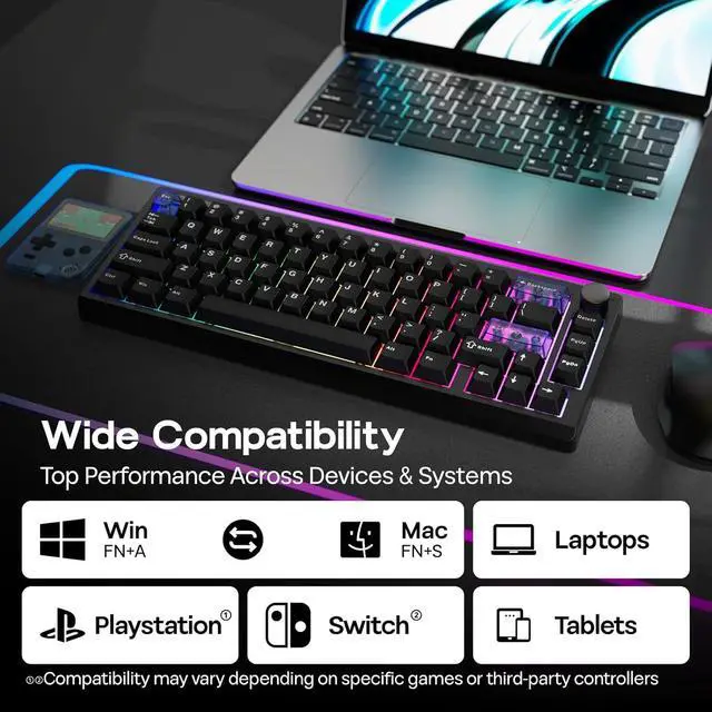 Alt view image 4 of 7 - EPOMAKER Magcore65 Lite Wireless Analog Keyboard, DKS & SOCD, 8K Polling Inductive Switch, PC & PBT Keycap, Hot-Swap, RGB, 2.4G/BT, 65% Layout Gaming Keyboard