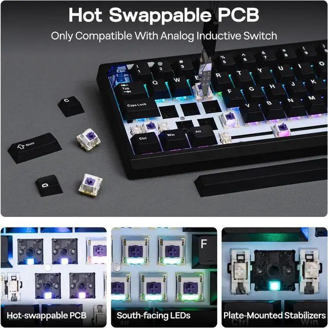 Alt view image 7 of 7 - EPOMAKER Magcore65 Lite Wireless Analog Keyboard, DKS & SOCD, 8K Polling Inductive Switch, PC & PBT Keycap, Hot-Swap, RGB, 2.4G/BT, 65% Layout Gaming Keyboard