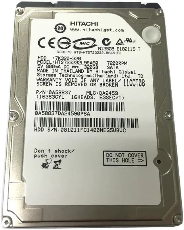Alt view image 2 of 5 - Hitachi Travelstar 7K320 HTS723232L9SA60 (0A58837) 320GB 16MB Cache 7200RPM SATA Notebook 2.5" Hard Drive -New OEM w/1 Year Warranty