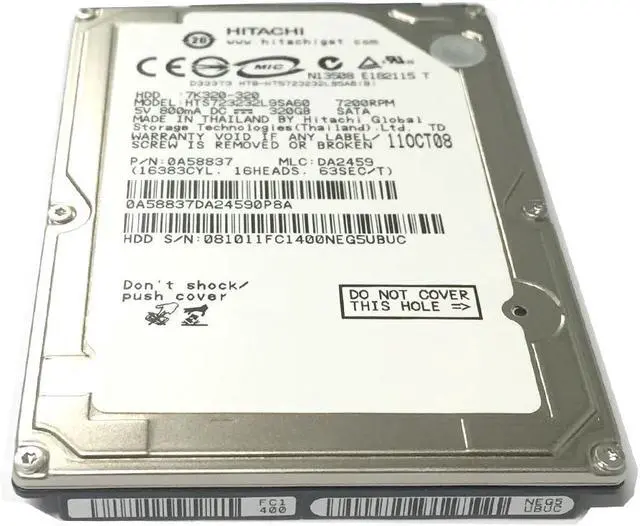 Alt view image 3 of 5 - Hitachi Travelstar 7K320 HTS723232L9SA60 (0A58837) 320GB 16MB Cache 7200RPM SATA Notebook 2.5" Hard Drive -New OEM w/1 Year Warranty