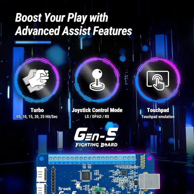 Alt view image 2 of 7 - Brook Gaming GEN 5 Fighting Board with RGB Sticker  Multi-Platform Support for PS5, PS4, NS, NS2 & PC  Ultra-Fast Input for Competitive PlayExclusive Version
