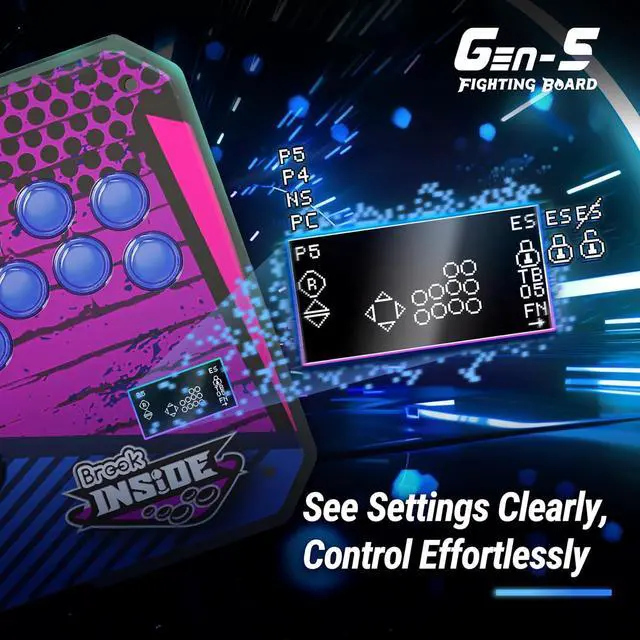 Alt view image 5 of 7 - Brook Gaming GEN 5 Fighting Board with RGB Sticker  Multi-Platform Support for PS5, PS4, NS, NS2 & PC  Ultra-Fast Input for Competitive PlayExclusive Version