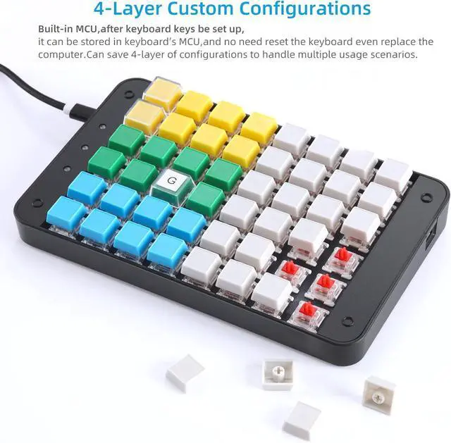 Alt view image 4 of 7 - Koolertron One Handed Macro Mechanical Gaming Keyboard, Fully Programmable Mini Keypad, 48-Key Mini USB Macro Keyboard with Blank Keycaps, for Gamers/Cashier/Designers/Video Editors