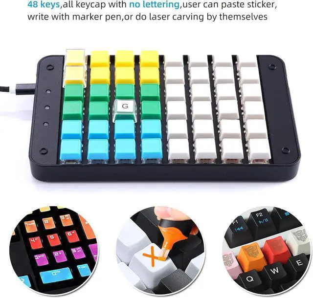 Alt view image 5 of 7 - Koolertron One Handed Macro Mechanical Gaming Keyboard, Fully Programmable Mini Keypad, 48-Key Mini USB Macro Keyboard with Blank Keycaps, for Gamers/Cashier/Designers/Video Editors