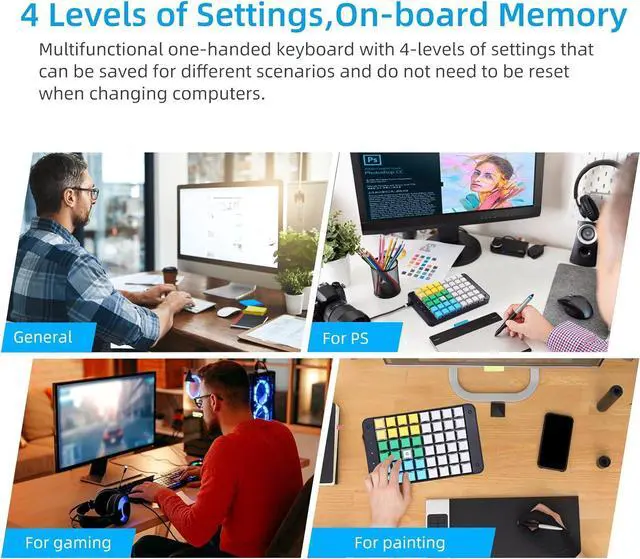 Alt view image 6 of 7 - Koolertron One Handed Macro Mechanical Gaming Keyboard, Fully Programmable Mini Keypad, 48-Key Mini USB Macro Keyboard with Blank Keycaps, for Gamers/Cashier/Designers/Video Editors