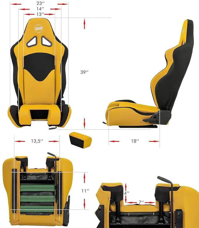 Alt view image 3 of 7 - SimFab Flight Simulator Seat With Seat Base Cut Out For Fighter Stick Or Helicopter Collective, yellow