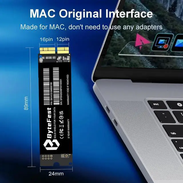 Alt view image 5 of 7 - MAC SSD 512GB Compatible with Apple MacBook Air A1465 A1466(Mid 2013-2017), MacBook Pro Retina A1398 A1502 (2013-2015), M.2 NVMe Solid State Drive
