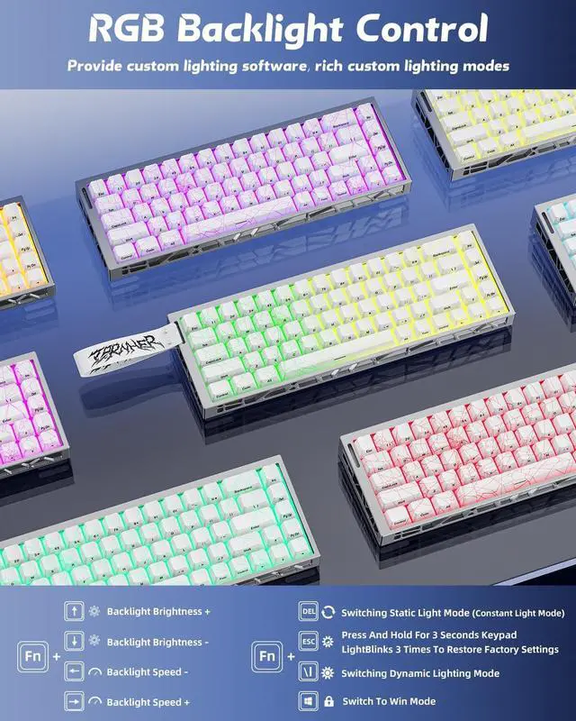 Alt view image 5 of 6 - ZORNHER ZH68HE Wired Hall Effect CNC Aluminum Gaming Keyboard,65% Rapid Trigger Magnetic Keyboard,8K Hz Polling Rate,Magnetic Switch,Hot Swap,Adjustable Actuation, White Shine Though IMD Keycaps