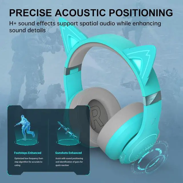 Alt view image 3 of 7 - Edifier G5BT CAT Wireless Gaming Headset with Dual Mic, Bluetooth Gaming Headphones with Detachable Cat Ear for PC, PS5, PS4, Nintendo Switch, RGB Light - Turquoise