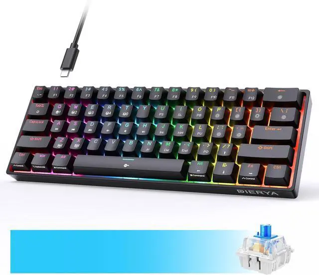 Main image of DIERYA DK61E Mechanical Gaming Keyboard, 60% Percent w/Hot-swappable PBT Keycap, Full Keys Programmable, N-Key Rollover, RGB Backlit, USB-C, Ultra-Compact Mini Wired Keyboard w/Blue Switch