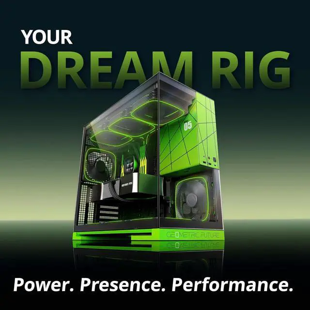 Alt view image 2 of 7 - Geometric Future M5 Tempered Glass Mid Tower, E-ATX/ATX Gaming Case, 1.2mm Steel, Type C, Toolless Panels, Support 420/360 Radiator, Dual-Chamber, Black/Green, GEO-M5-BNY