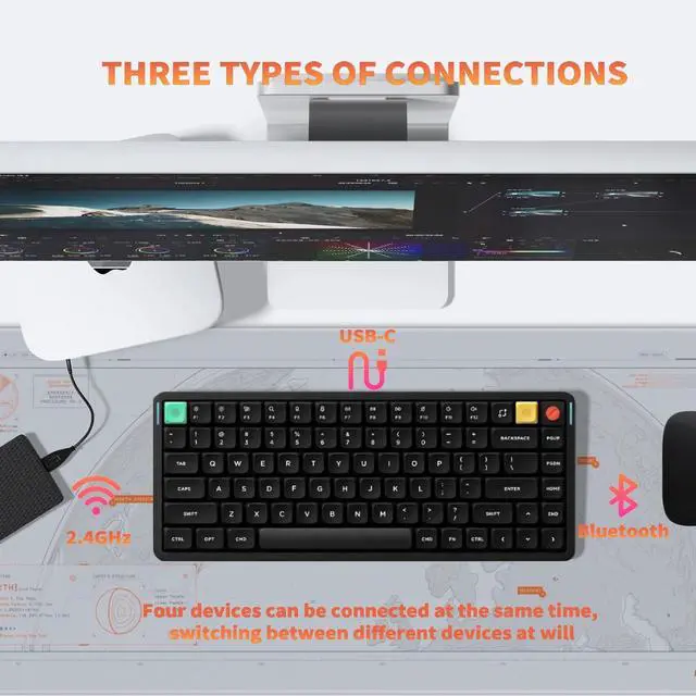 Alt view image 2 of 7 - nuphy Air75 V3 Hot Swappable Wireless Mechanical Keyboard, 84 Keys 75% Custom Low Profile Keyboard with Knob, RGB Backlit, Gasket Mounted, Support Bluetooth/2.4GHz/USB-C,Black-Blush Nano