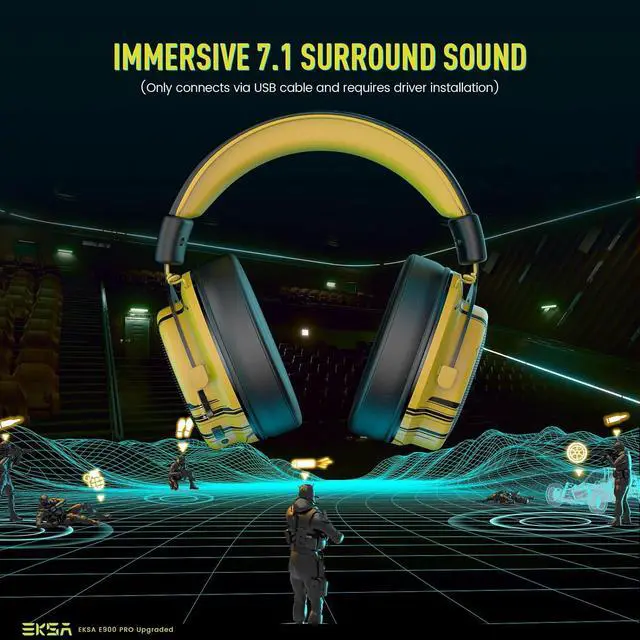 Alt view image 2 of 7 - EKSA USB Gaming Headset for PC - Computer Headset with Detachable Noise Cancelling Mic, 7.1 Surround Sound, 50MM Driver - Headphones with Microphone for PS4/PS5, Xbox One, Laptop, Gamer