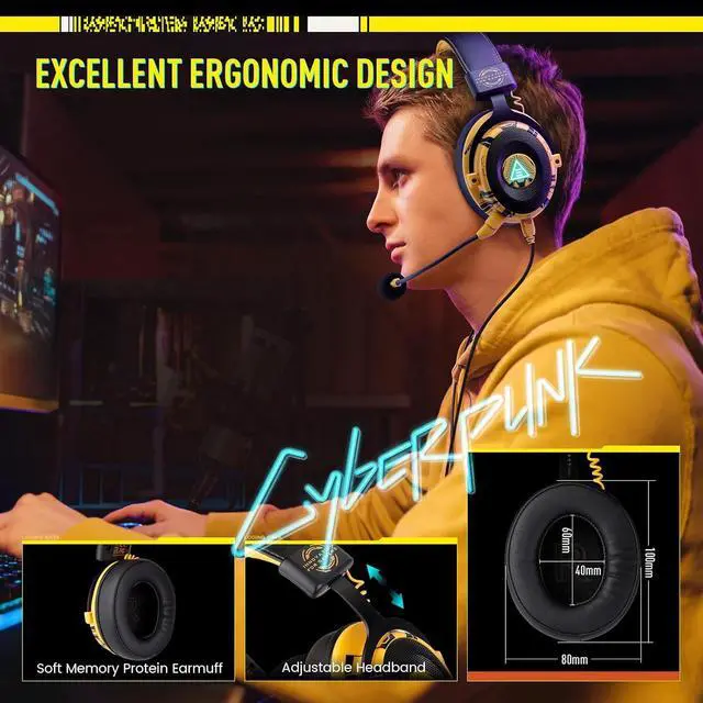 Alt view image 3 of 7 - EKSA USB Gaming Headset for PC - Computer Headset with Detachable Noise Cancelling Mic, 7.1 Surround Sound, 50MM Driver - Headphones with Microphone for PS4/PS5, Xbox One, Laptop, Gamer