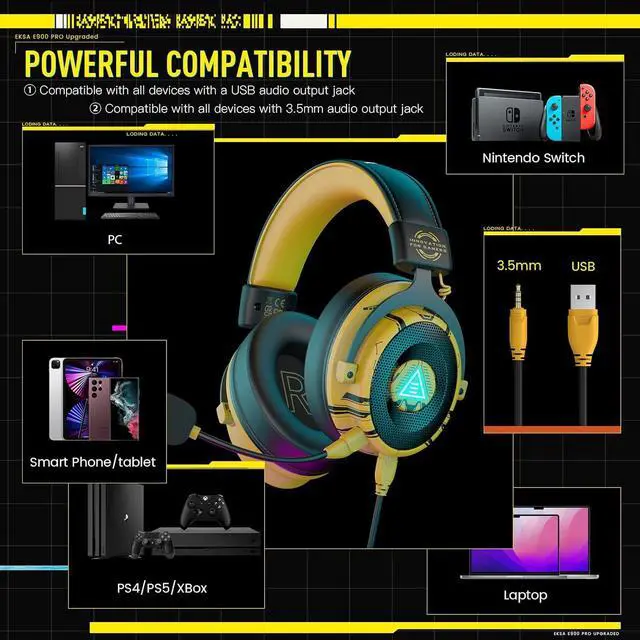 Alt view image 4 of 7 - EKSA USB Gaming Headset for PC - Computer Headset with Detachable Noise Cancelling Mic, 7.1 Surround Sound, 50MM Driver - Headphones with Microphone for PS4/PS5, Xbox One, Laptop, Gamer