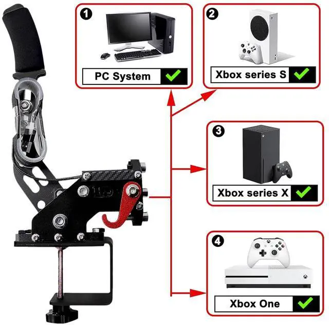 Main image of Obokidlyamor NEW Upgrade 4-in-1 USB Handbrake Only for G920 Compatible With For Xbox One S/X/Xbox series S/Xbox series X + PC Computer System With Clamp (Black)