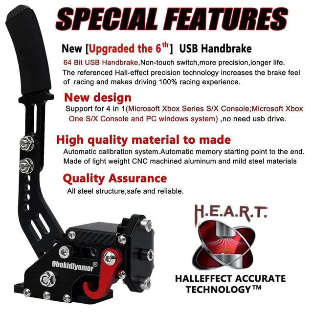 Alt view image 3 of 7 - Obokidlyamor NEW Upgrade 4-in-1 USB Handbrake Only for G920 Compatible With For Xbox One S/X/Xbox series S/Xbox series X + PC Computer System With Clamp (Black)