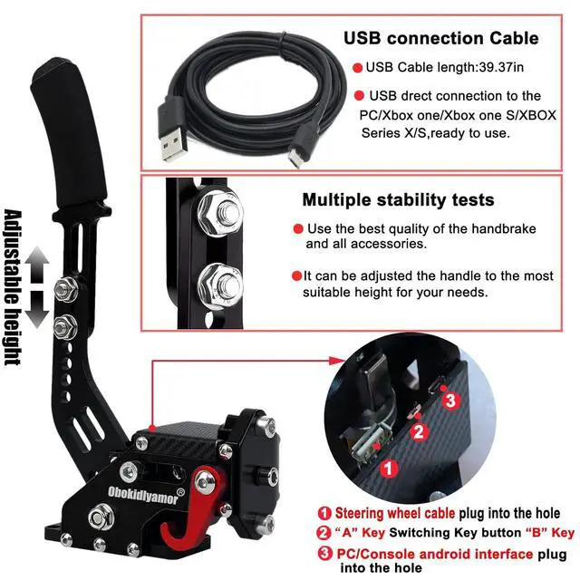 Alt view image 7 of 7 - Obokidlyamor NEW Upgrade 4-in-1 USB Handbrake Only for G920 Compatible With For Xbox One S/X/Xbox series S/Xbox series X + PC Computer System With Clamp (Black)