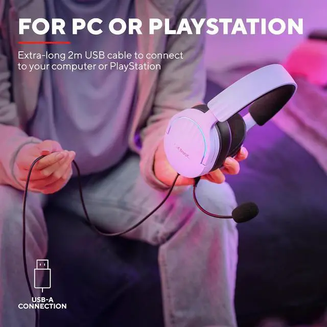 Alt view image 4 of 7 - Trust Gaming GXT 490P Fayzo USB Gaming Headset 7.1 Surround Sound, 50mm Drivers, 35% Recycled Plastics, RGB Over-Ear Wired Headphones, with Noise Cancelling Microphone for PC PS5 - Purple