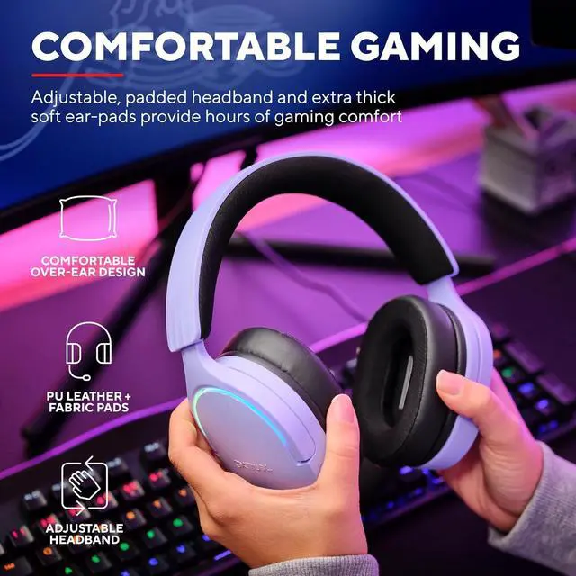 Alt view image 5 of 7 - Trust Gaming GXT 490P Fayzo USB Gaming Headset 7.1 Surround Sound, 50mm Drivers, 35% Recycled Plastics, RGB Over-Ear Wired Headphones, with Noise Cancelling Microphone for PC PS5 - Purple