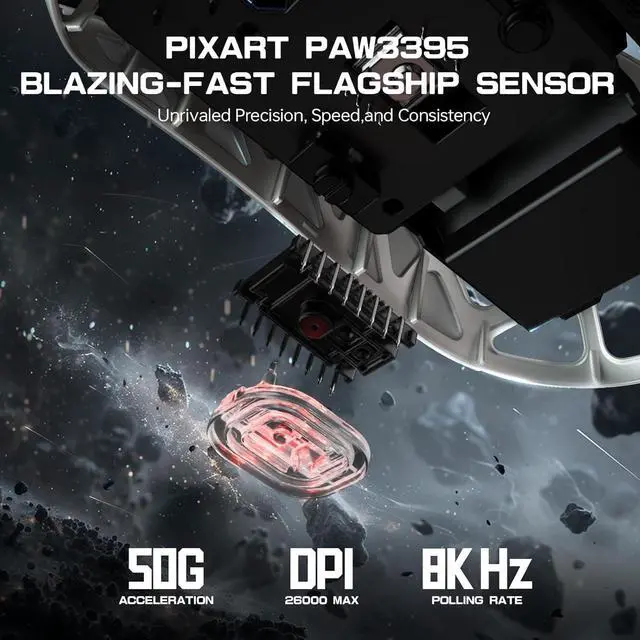 Alt view image 4 of 7 - FELICON x Attack Shark R3 Wireless Gaming Mouse,PAW3395 26K DPI 8KHz Polling Rate,Magnesium Alloy 46g Ultralight,Programmable Tri-Mode BT/2.4G/Wired Computer Mice with Coiled Cable-White