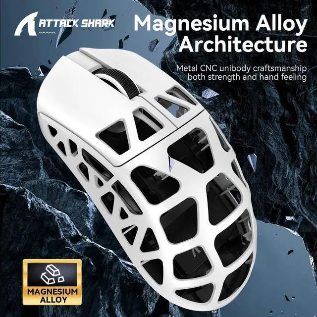 Alt view image 6 of 7 - FELICON x Attack Shark R3 Wireless Gaming Mouse,PAW3395 26K DPI 8KHz Polling Rate,Magnesium Alloy 46g Ultralight,Programmable Tri-Mode BT/2.4G/Wired Computer Mice with Coiled Cable-White