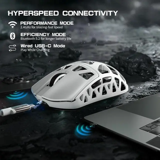 Alt view image 5 of 7 - FELICON x Attack Shark R3 Wireless Gaming Mouse,PAW3395 26K DPI 8KHz Polling Rate,Magnesium Alloy 46g Ultralight,Programmable Tri-Mode BT/2.4G/Wired Computer Mice with Coiled Cable-White