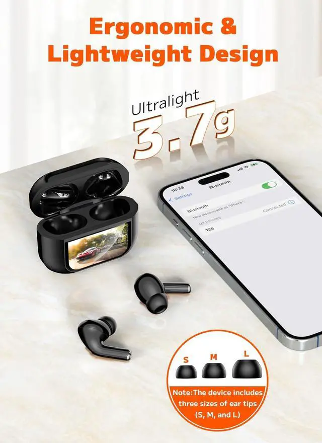 Alt view image 7 of 7 - Wireless Earbuds, ENC Noise Cancelling Ear Buds with Smart Touchscreen Case, 48H Playtime for Sports & Working, Bass Stereo Sound, Bluetooth 5.4 Headphones for iPhone 17/16/15/14/13/Android