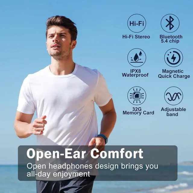 Alt view image 3 of 7 - Swimming Headphones-Bone Conduction Headphones, IP68 Waterproof Open Earphones, LiteSurge Bluetooth 5.4 Underwater Sport Earbuds with 32 GB MP3 Memory for Swimming, Marathon-Grey