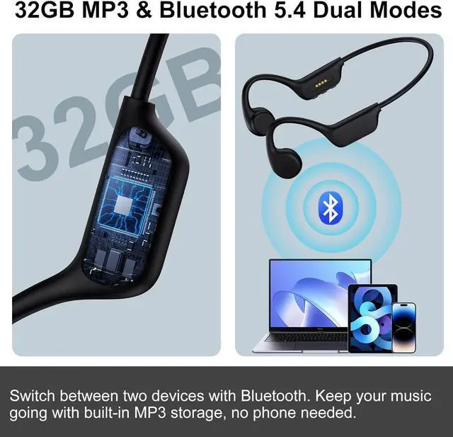 Alt view image 5 of 7 - Bone Conduction Swimming Headphones,Wireless IPX8 Waterproof Open-Ear Headphone/Earphones, 32G Underwater Headset/Earbuds, Sports, Swimming, Diving