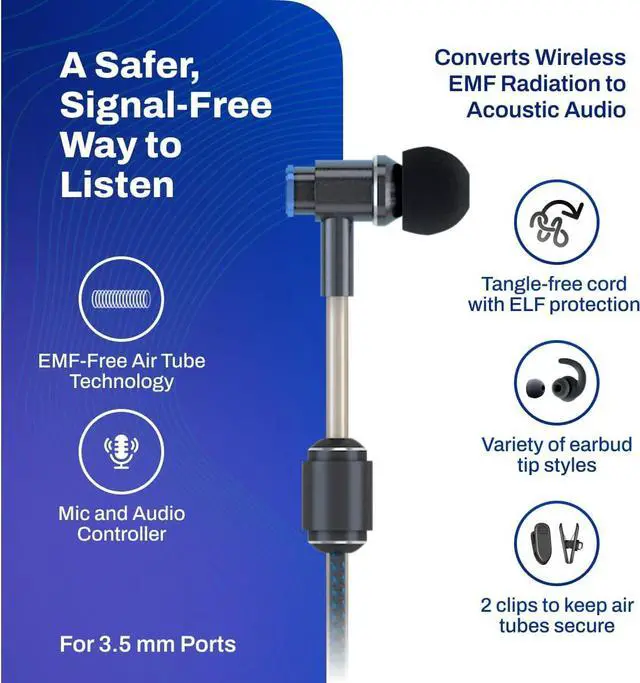 Alt view image 2 of 7 - DefenderShield Air Tube Stereo Wired Earbuds  Universal Acoustic Headphones with Built-in Mic & Audio Controls  Secure Fit Wired Headphones with 3.5mm Audio Jack, Sports Tips & 3 Ear Tip Sizes