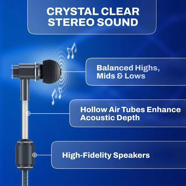 Alt view image 4 of 7 - DefenderShield Air Tube Stereo Wired Earbuds  Universal Acoustic Headphones with Built-in Mic & Audio Controls  Secure Fit Wired Headphones with 3.5mm Audio Jack, Sports Tips & 3 Ear Tip Sizes