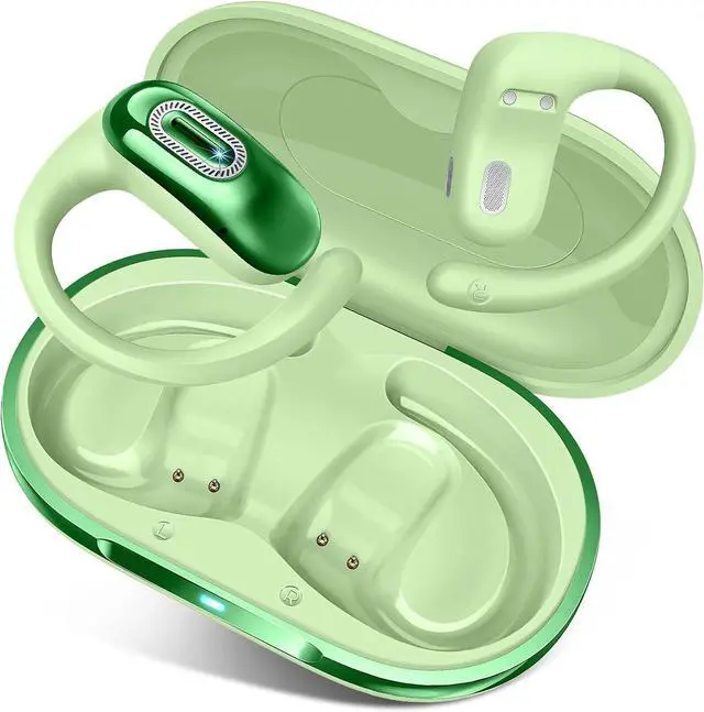 Main image of Open Ear Headphones, Bluetooth 5.4 Earbuds, 50H, Air Conduction Ear Buds, HD Stereo Bass Over Ear Earphones with Earhooks, Ultra-Comfort Secure Fit, IPX7 Waterproof Headset for Working Sports, Green