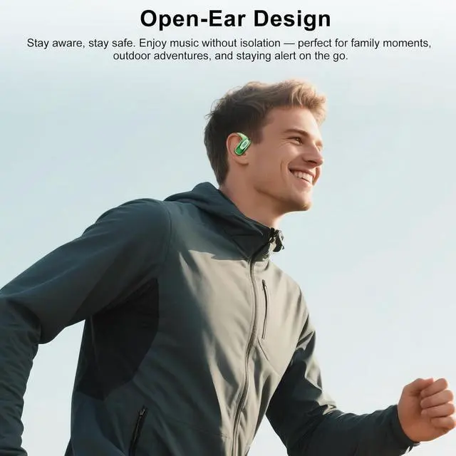 Alt view image 3 of 7 - Open Ear Headphones, Bluetooth 5.4 Earbuds, 50H, Air Conduction Ear Buds, HD Stereo Bass Over Ear Earphones with Earhooks, Ultra-Comfort Secure Fit, IPX7 Waterproof Headset for Working Sports, Green