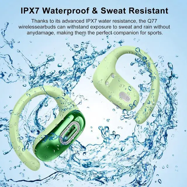 Alt view image 6 of 7 - Open Ear Headphones, Bluetooth 5.4 Earbuds, 50H, Air Conduction Ear Buds, HD Stereo Bass Over Ear Earphones with Earhooks, Ultra-Comfort Secure Fit, IPX7 Waterproof Headset for Working Sports, Green