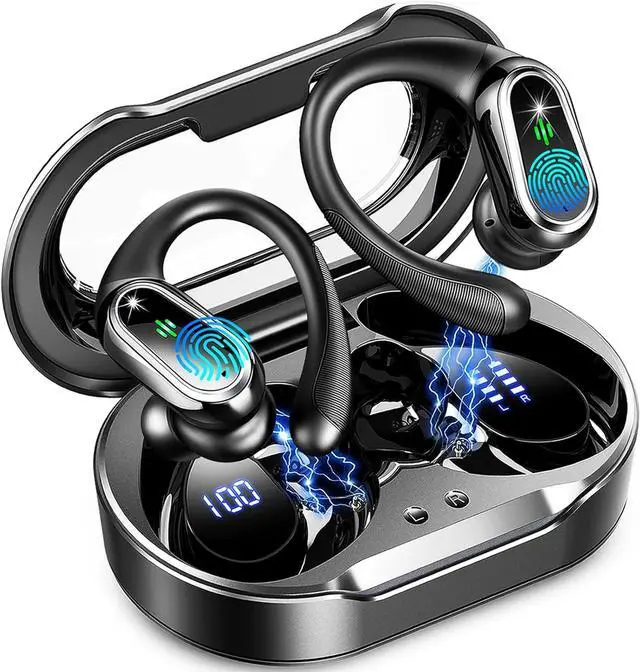 Main image of Wireless Earbuds, 2025 Bluetooth 5.4 Headphones Sport, 50Hrs HiFi Stereo Deep Bass Over-Ear buds with ENC Noise Cancelling Mic, IP7 Waterproof & LED Display Earphones with Earhooks for Workout/Running