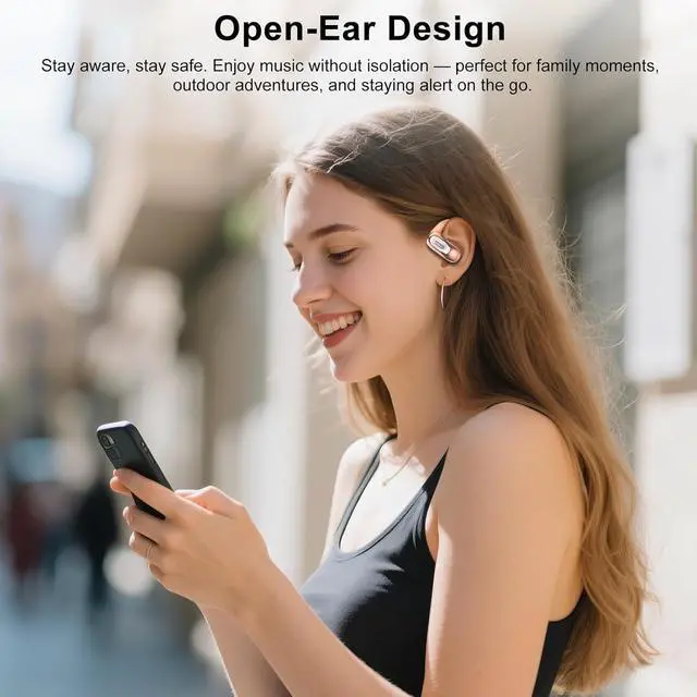 Alt view image 3 of 7 - Open Ear Headphones, Bluetooth 5.4 Earbuds, 50H, Air Conduction Ear buds, HD Stereo Bass Over Ear Earphones with Earhooks, Ultra-Comfort Secure Fit, IPX7 Waterproof Headset for Working Sports, Orange