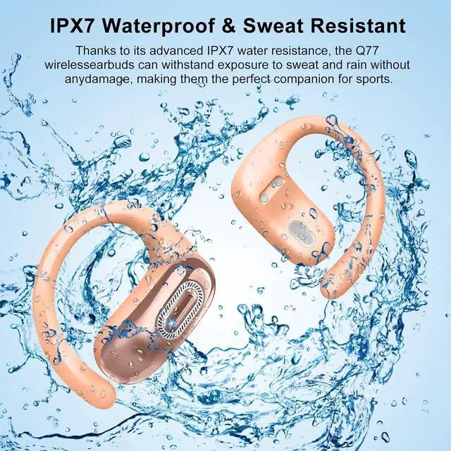 Alt view image 6 of 7 - Open Ear Headphones, Bluetooth 5.4 Earbuds, 50H, Air Conduction Ear buds, HD Stereo Bass Over Ear Earphones with Earhooks, Ultra-Comfort Secure Fit, IPX7 Waterproof Headset for Working Sports, Orange