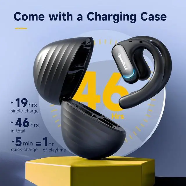 Alt view image 2 of 7 - Pro Open Ear Headphones,Bluetooth 5.2 Wireless Earbuds,46 Hours Playtime with Charging Case, Extra Deep Bass,IPX5 Waterproof,for Sports,Gaming,Office,Running,Cycling,Driving,Hiking